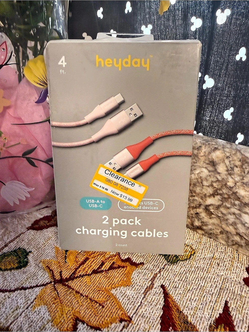 Heyday 4ft USB-A to USB-C Braided Cable 2pk Pink & Orange